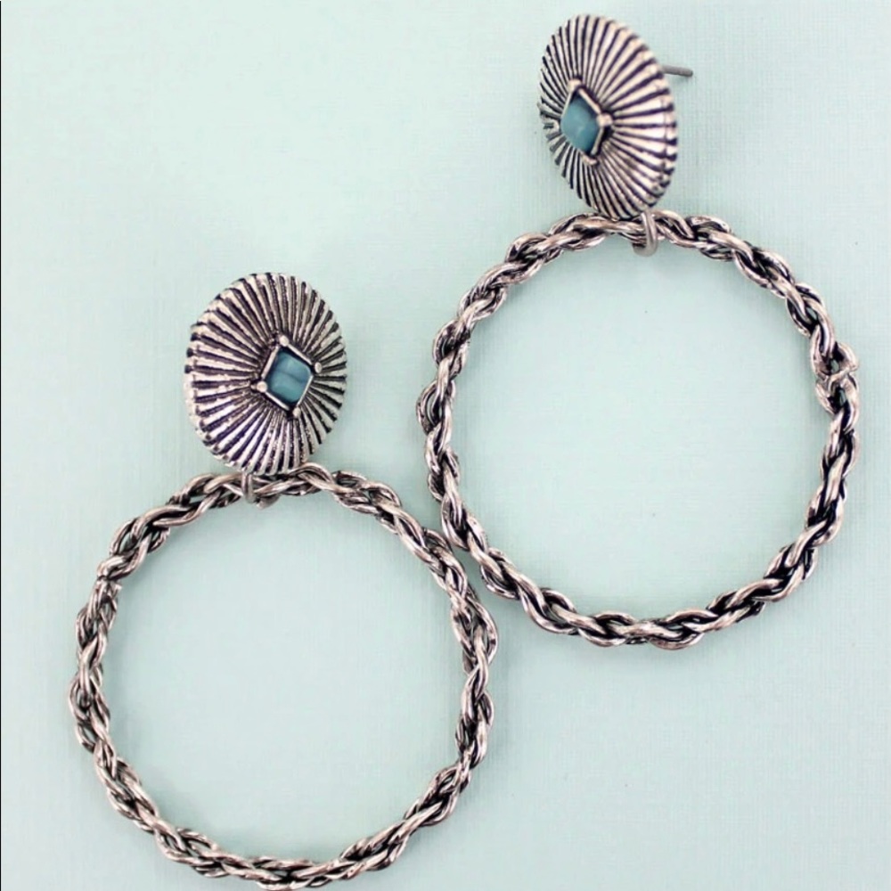 Sunburst w/Turquoise Stone Braided Hoop Earrings